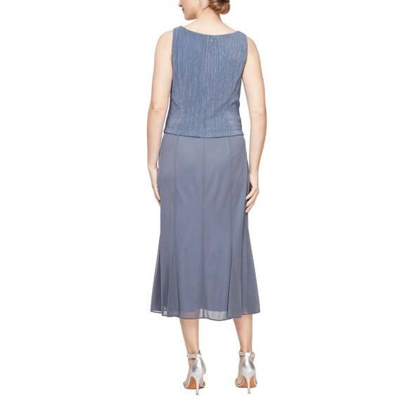 NWT Alex Evenings Steel Tea Length Shimmer Jacket Dress - Picture 4 of 5